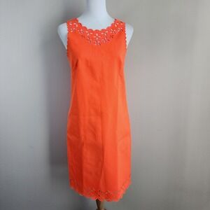 J Crew Laser Cut Scalloped Dress Womens 0 Bright Orange 
Shift Dopamine Happy
